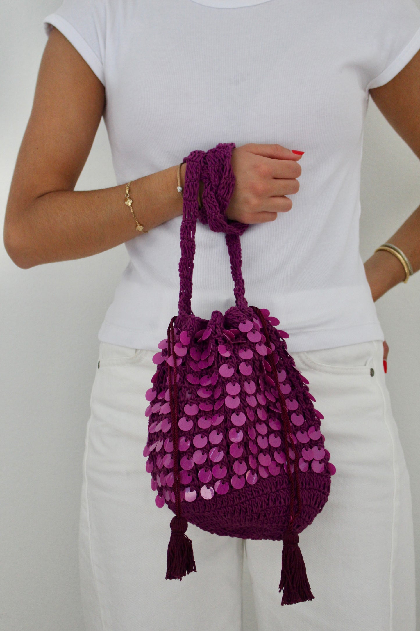 Sequin Crochet Bucket Bag