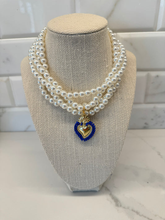 The Triple Pearl Sacred Heart Necklace