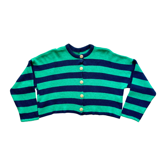 Navy & Green Stripe Crop Cardigan
