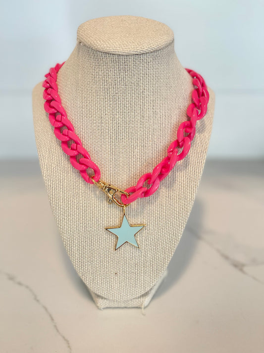 Vibrant Pink Star Chain Necklace