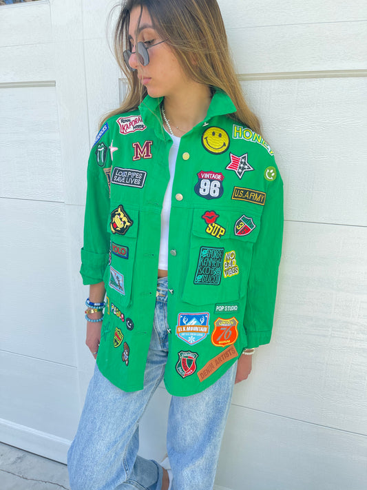 Oversized Green Patched Up Jacket